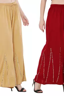 Mirror / Stone work embrodiery Combo Palazzo Pant Gold , Maroon