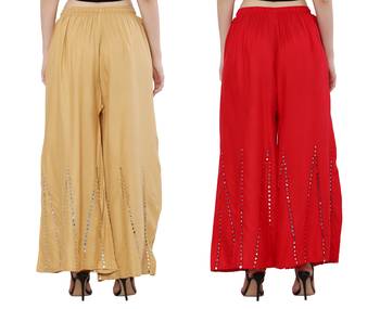 Mirror / Stone work embrodiery Combo Palazzo Pant Gold , Red 1