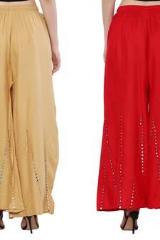 Mirror / Stone work embrodiery Combo Palazzo Pant Gold , Red