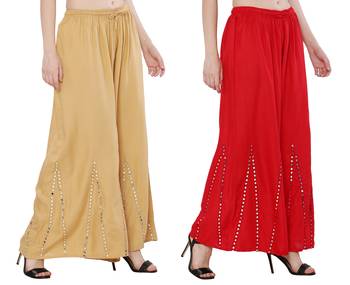 Mirror / Stone work embrodiery Combo Palazzo Pant Gold , Red 2