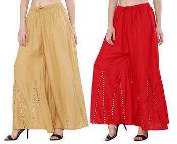 Mirror / Stone work embrodiery Combo Palazzo Pant Gold , Red 3