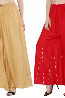 Mirror / Stone work embrodiery Combo Palazzo Pant Gold , Red