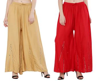 Mirror / Stone work embrodiery Combo Palazzo Pant Gold , Red 4