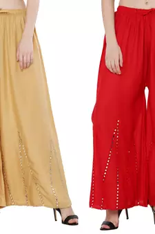 Mirror / Stone work embrodiery Combo Palazzo Pant Gold , Red