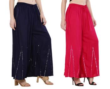 Mirror / Stone work embrodiery Combo Palazzo Pant Navy , Pink 1