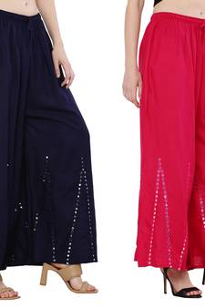 Mirror / Stone work embrodiery Combo Palazzo Pant Navy , Pink
