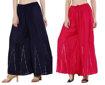 Mirror / Stone work embrodiery Combo Palazzo Pant Navy , Pink 2