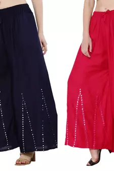 Mirror / Stone work embrodiery Combo Palazzo Pant Navy , Pink