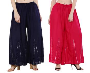 Mirror / Stone work embrodiery Combo Palazzo Pant Navy , Pink 3