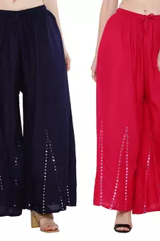 Mirror / Stone work embrodiery Combo Palazzo Pant Navy , Pink