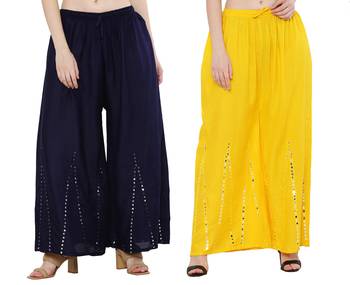 Mirror / Stone work embrodiery Combo Palazzo Pant Navy , Yellow 1
