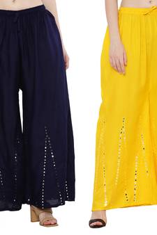 Mirror / Stone work embrodiery Combo Palazzo Pant Navy , Yellow