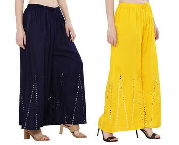 Mirror / Stone work embrodiery Combo Palazzo Pant Navy , Yellow 2