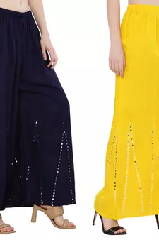 Mirror / Stone work embrodiery Combo Palazzo Pant Navy , Yellow