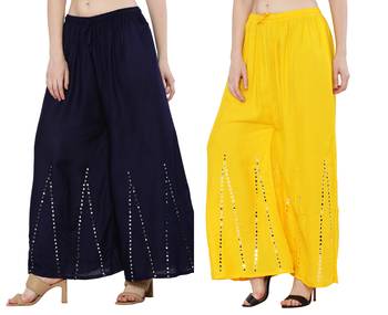 Mirror / Stone work embrodiery Combo Palazzo Pant Navy , Yellow 3