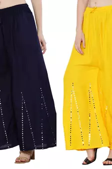 Mirror / Stone work embrodiery Combo Palazzo Pant Navy , Yellow