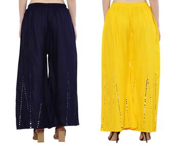 Mirror / Stone work embrodiery Combo Palazzo Pant Navy , Yellow 4
