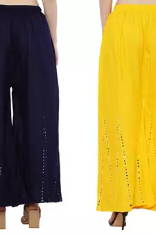 Mirror / Stone work embrodiery Combo Palazzo Pant Navy , Yellow