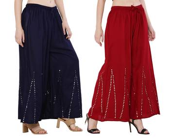 Mirror / Stone work embrodiery Combo Palazzo Pant Navy , Maroon 1