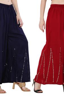Mirror / Stone work embrodiery Combo Palazzo Pant Navy , Maroon