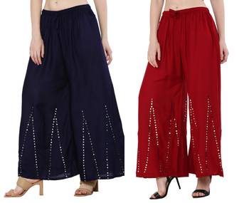 Mirror / Stone work embrodiery Combo Palazzo Pant Navy , Maroon 2