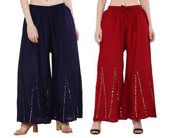 Mirror / Stone work embrodiery Combo Palazzo Pant Navy , Maroon 3