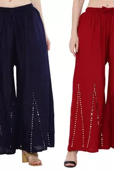 Mirror / Stone work embrodiery Combo Palazzo Pant Navy , Maroon