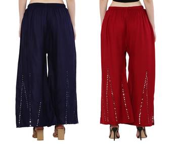 Mirror / Stone work embrodiery Combo Palazzo Pant Navy , Maroon 4