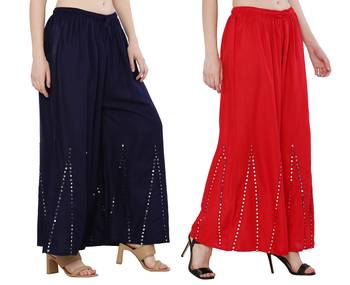 Mirror / Stone work embrodiery Combo Palazzo Pant Navy , Red 1