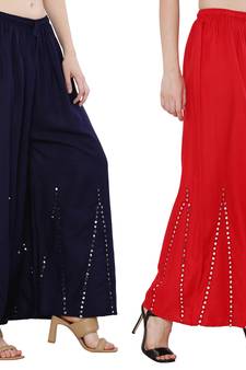 Mirror / Stone work embrodiery Combo Palazzo Pant Navy , Red