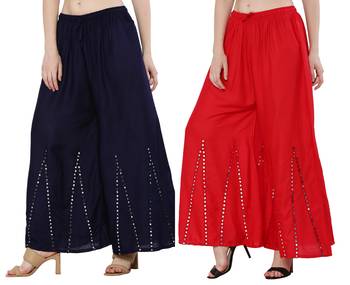 Mirror / Stone work embrodiery Combo Palazzo Pant Navy , Red 2