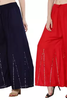 Mirror / Stone work embrodiery Combo Palazzo Pant Navy , Red