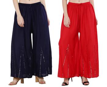 Mirror / Stone work embrodiery Combo Palazzo Pant Navy , Red 3