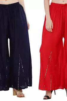 Mirror / Stone work embrodiery Combo Palazzo Pant Navy , Red