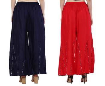 Mirror / Stone work embrodiery Combo Palazzo Pant Navy , Red 4