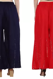 Mirror / Stone work embrodiery Combo Palazzo Pant Navy , Red