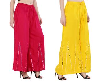 Mirror / Stone work embrodiery Combo Palazzo Pant Pink , Yellow 1