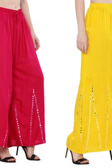 Mirror / Stone work embrodiery Combo Palazzo Pant Pink , Yellow