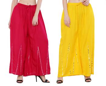Mirror / Stone work embrodiery Combo Palazzo Pant Pink , Yellow 2