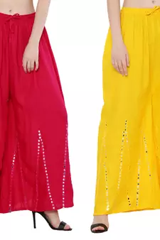 Mirror / Stone work embrodiery Combo Palazzo Pant Pink , Yellow