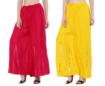 Mirror / Stone work embrodiery Combo Palazzo Pant Pink , Yellow 3