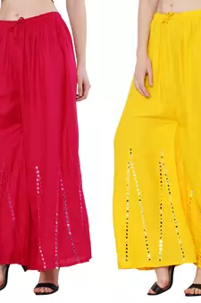 Mirror / Stone work embrodiery Combo Palazzo Pant Pink , Yellow