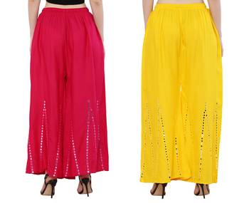 Mirror / Stone work embrodiery Combo Palazzo Pant Pink , Yellow 4