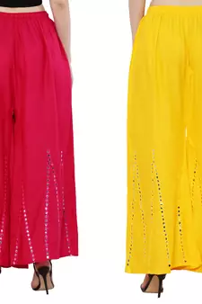 Mirror / Stone work embrodiery Combo Palazzo Pant Pink , Yellow