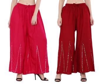 Mirror / Stone work embrodiery Combo Palazzo Pant Pink , Maroon 1