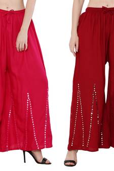 Mirror / Stone work embrodiery Combo Palazzo Pant Pink , Maroon