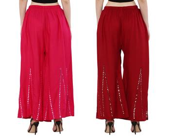 Mirror / Stone work embrodiery Combo Palazzo Pant Pink , Maroon 2