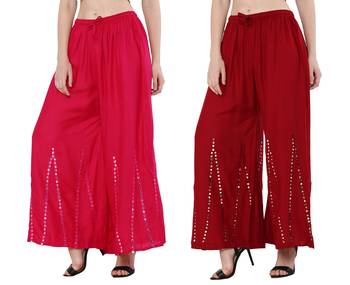 Mirror / Stone work embrodiery Combo Palazzo Pant Pink , Maroon 3