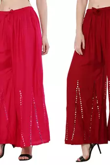 Mirror / Stone work embrodiery Combo Palazzo Pant Pink , Maroon