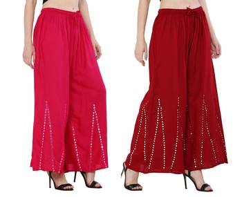 Mirror / Stone work embrodiery Combo Palazzo Pant Pink , Maroon 4